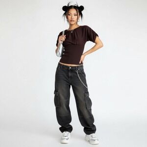 Vintage Y2K Derek Heart Brown Ruched Dolman Sleeve Knit Top Size Medium